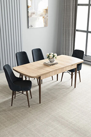 Mabel Beyaz Mermer Desen 80x132 Açılabilir Yemek Odası Takımı 6  Sandalye