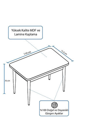 Mabel Meşe Desen 80x132 Açılabilir Yemek Odası Takımı 6  Sandalye