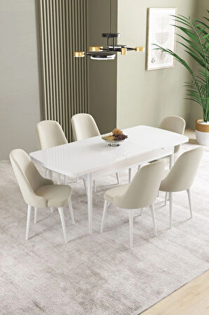 Lara Barok Desen 80 X 132 Açılabilir MDF Mutfak Masası 6  Sandalye