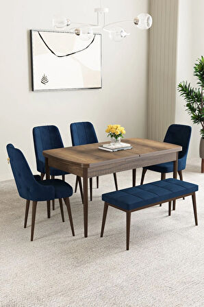 Floryn Meşe Desen 80 X 132 Benchli Açılabilir MDF Mutfak Masa Takımı 4 Sandalye