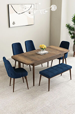 Floryn Meşe Desen 80 X 132 Benchli Açılabilir MDF Mutfak Masa Takımı 4 Sandalye