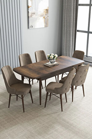 Arvela Barok Desen 80x132 Açılabilir Mutfak Masası Takımı 4 Sandalye, 1 Bench