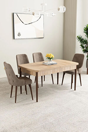 Clara Meşe Desen 80x132 Açılabilir Yemek Odası Takımı 4  Sandalye