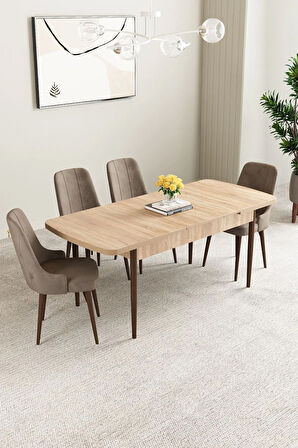 Clara Meşe Desen 80x132 Açılabilir Yemek Odası Takımı 4  Sandalye
