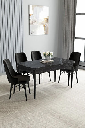 Daisy MDF Barok Desen Açılabilir 80x132 Cm 4 Sandalyeli Mutfak Masası Takımı