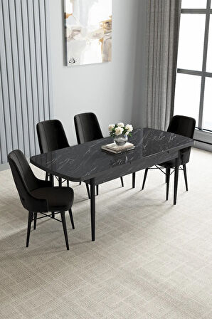 Daisy MDF Barok Desen Açılabilir 80x132 Cm 4 Sandalyeli Mutfak Masası Takımı
