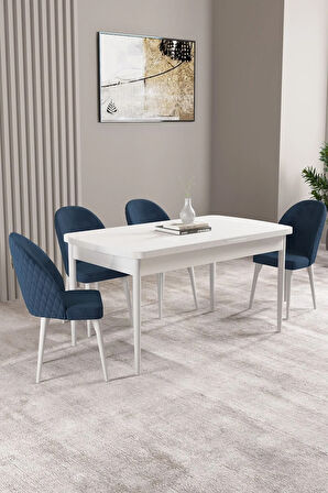 Daisy MDF Beyaz Mermer Desen Açılabilir 80x132 Cm 4 Sandalyeli Mutfak Masası Takımı