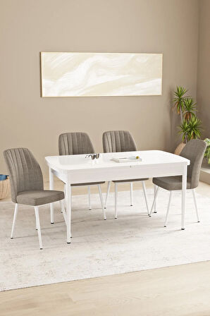 Daisy MDF Beyaz Açılabilir 80x132 Cm 4 Sandalyeli Mutfak Masası Takımı