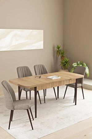 Daisy MDF Meşe Desen Açılabilir 80x132 Cm 4 Sandalyeli Mutfak Masası Takımı