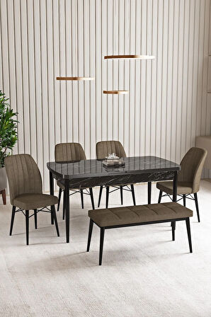 Daisy Barok Desen 80x132 Açılabilir MDF Mutfak Masa Takımı 4 Sandalye