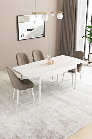 Fonza Beyaz 80x132 MDF Açılabilir Mutfak Masası Takımı 4  Sandalye