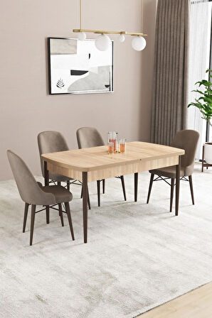 Fonza Meşe Desen 80x132 MDF Açılabilir Mutfak Masası Takımı 4  Sandalye