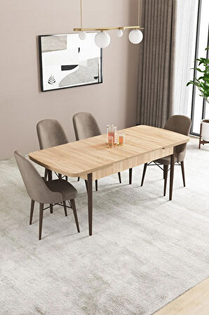 Fonza Meşe Desen 80x132 MDF Açılabilir Mutfak Masası Takımı 4  Sandalye