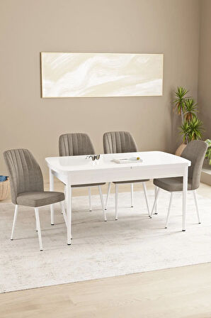 Floryn MDF Beyaz Açılabilir 80x132 Cm 4 Sandalyeli Mutfak Masası Takımı