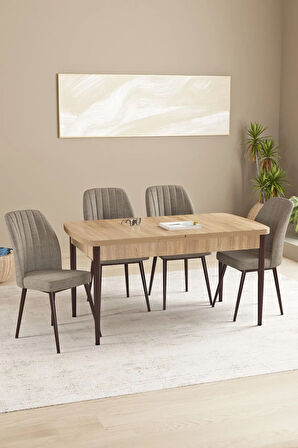 Floryn MDF Meşe Desen Açılabilir 80x132 Cm 4 Sandalyeli Mutfak Masası Takımı