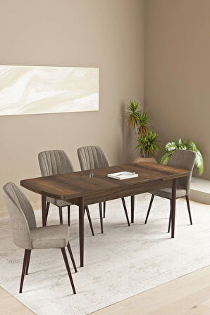 Floryn Barok Desen 80 X 132 Açılabilir MDF Mutfak Masa Takımı 4 Sandalye