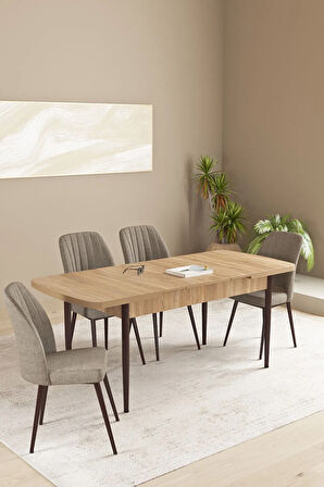 Floryn Meşe Desen 80 X 132 Açılabilir MDF Mutfak Masa Takımı 4 Sandalye