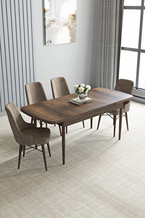 Jusie Barok Desen 80x132 Açılabilir Mutfak Masası Takımı 4  Sandalye