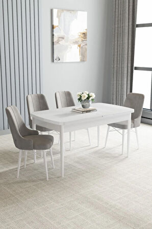 Jusie Beyaz 80x132 Açılabilir Yemek Odası Takımı 4  Sandalye