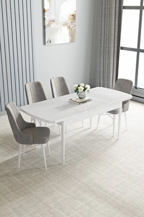 Jusie Beyaz 80x132 Açılabilir Yemek Odası Takımı 4  Sandalye