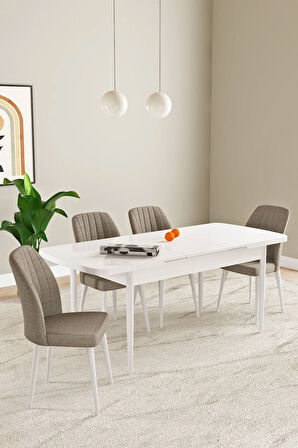 Laris Beyaz 80 X 132 Açılabilir MDF Mutfak Masa Takımı 4 Sandalye