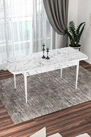 Laris Beyaz Mermer Desen 80 X 132 Açılabilir MDF Mutfak Masa Takımı 4 Sandalye