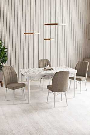 Vien Beyaz Mermer Desen 80 X 132 Açılabilir MDF Mutfak Masası 4  Sandalye