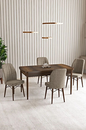 Lara Barok Desen 80 X 132 Açılabilir MDF Mutfak Masası 4  Sandalye