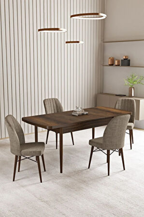 Lara Barok Desen 80 X 132 Açılabilir MDF Mutfak Masası 4  Sandalye