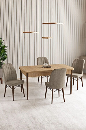 Lara Meşe Desen 80 X 132 Açılabilir MDF Mutfak Masası 4  Sandalye