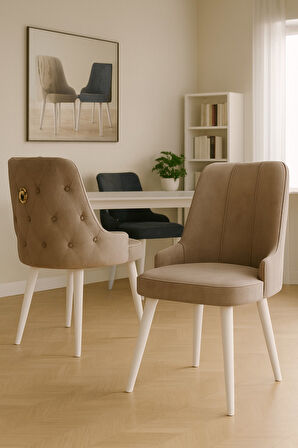 Esa 4 Adet Babyface Kumaş, Beyaz Metal Ayaklı, Mutfak ve Yemek Odası Sandalyesi