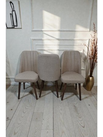 Baresmu Hasa 3 Adet Sandalye – Ahşap Ayaklı, Ergonomik, Rahat Oturumlu Modern Mutfak ve Yemek Sandalyesi