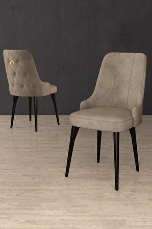 Esa 2 Adet Babyface Kumaş, Siyah Metal Ayaklı, Mutfak ve Yemek Odası Sandalyesi