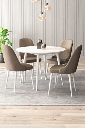 Adel Serisi Beyaz 90x90 Mdf Masa Mutfak Masa Takımı,  Yemek Odası Takımı 4 Adet Sandalye