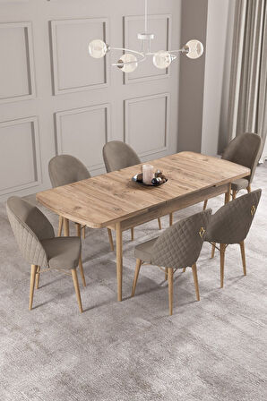 Calvin Atlantik 80x132 Açılabilir Mdf Masa Yemek Odası Takımı, Mutfak Takımı 6 Adet Sandalye