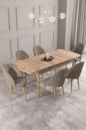 Calvin Atlantik 80x132 MDF Açılabilir Mutfak Masası Takımı 6  Sandalye