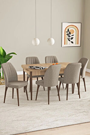 Elis Meşe Desen 80x132 Açılabilir Yemek Odası Takımı 6  Sandalye