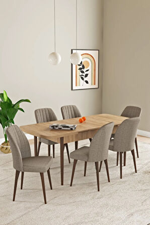 Elis Meşe Desen 80x132 Açılabilir Yemek Odası Takımı 6  Sandalye