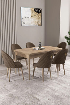 Ikon Siyah Mermer Desen 80x132 MDF Açılabilir Mutfak Masası Takımı 6  Sandalye