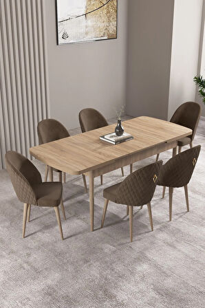 Ikon Siyah Mermer Desen 80x132 MDF Açılabilir Mutfak Masası Takımı 6  Sandalye