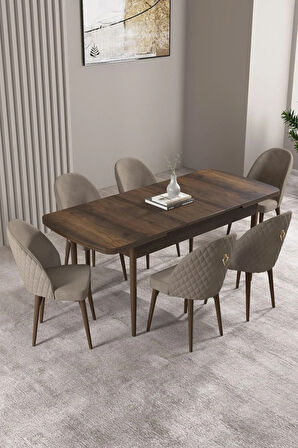 Milas Barok Desen 80x132 MDF Açılabilir Yemek Masası Takımı 6  Sandalye