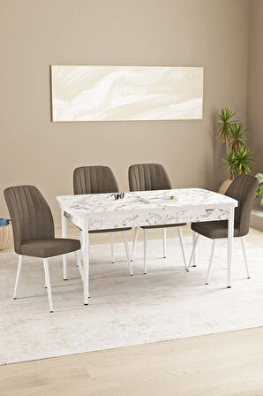 Elis Meşe Desen 80x132 Açılabilir Masa Takımı 4 Sandalye, 1 Bench