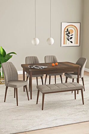 Elis Barok Desen 80x132 Açılabilir Yemek Odası Takımı 4 Sandalye, 1 Bench