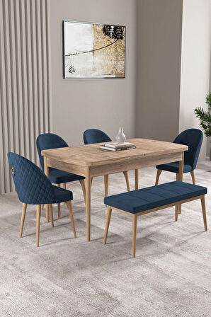 Ikon Meşe Desen 80x132 MDF Açılabilir Yemek Masası Takımı 4 Sandalye, 1 Bench