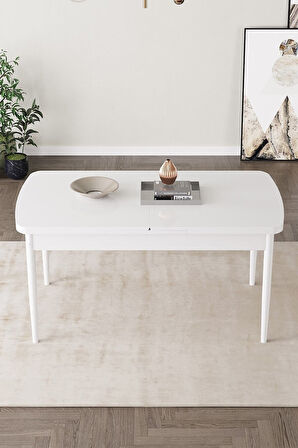 Mabel Beyaz 80x132 Açılabilir Mdf Masa Yemek Odası Takımı, Mutfak Takımı  4 Sandalye 1 Bench