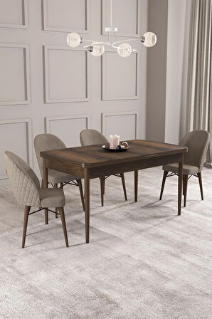 Arya Barok Desen 80x132 MDF Açılabilir Mutfak Masası Takımı 4  Sandalye