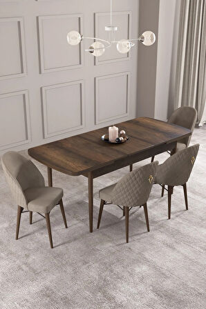 Arya Barok Desen 80x132 MDF Açılabilir Mutfak Masası Takımı 4  Sandalye