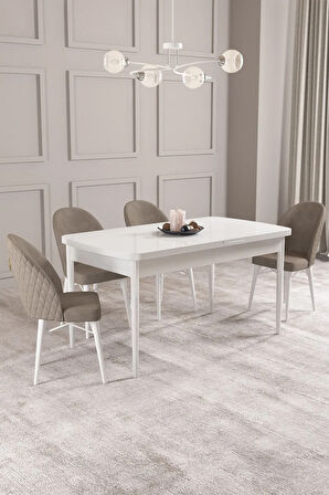 Calvin Beyaz 80x132 MDF Açılabilir Mutfak Masası Takımı 4  Sandalye