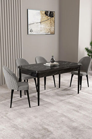 Calvin Meşe Desen 80x132 MDF Açılabilir Mutfak Masası Takımı 4  Sandalye