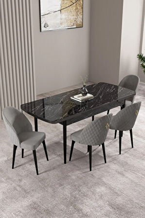 Calvin Meşe Desen 80x132 MDF Açılabilir Mutfak Masası Takımı 4  Sandalye